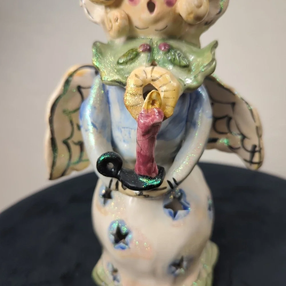2000 Blue Sky‎ Clayworks Heather Goldminc Christmas Angel Caroler Votive Holder